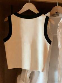 GlowEve Women's Contrast Trim Crew Neck Casual Versatile Tank Top - Multicolor - View 2