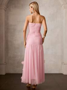 MOTF Soiréza 女士浪漫网纱花卉贴花正式连衣裙，春夏款 - 粉色 - 查看 3