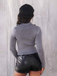 Rayane Ketlyn 罗纹高领拉链开衫 春季休闲 2000 年代 90 年代条纹 可爱 机场 假日 暑假 秋季 返校 秋季 冬季 日常 圣诞节 工作 办公室 - 深灰色 - 查看 2