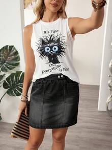 EMERY ROSE Women's Casual Washed Denim Mini Skirt, Summer - Black - View 7