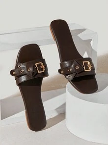 Solezae صندل نسائي مريح بدون كعب مزين بفتحات عقدة - شوكولاته بني - مشاهدة 9