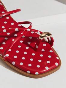 Solezae #PopCraft Women's Red Polka Aesthetic Strappy Toe-Loop Slides – Vibrant, Sleek & Eye-Catching - Red - View 8