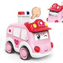 手动按压车辆套装救护车救援消防车系列彩色塑料车身角色扮演学习圣诞生日礼物创意，适合男孩女孩儿童