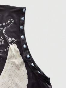 ROMWE MEN 男士复古街头风无袖印花背心，2000年代风格 - 彩色 - 查看 5