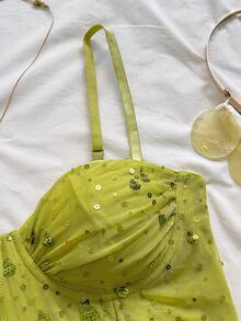 Soleia 浪漫复古碎花网纱吊带背心，适合假日、约会、下午茶、度假、音乐节、波西米亚风、春夏穿着。 - 綠色 - 查看 5