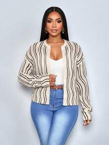 SOLERSUN Women's Elegant And Stylish Round-Neck Button-Up Crochet Long-Sleeved Cardigan, A Lightweight Striped Knit Cardigan, Suitable For Everyday Casual Wear, Dates, Parties, And Beach Vacations. - Apricot - View 7