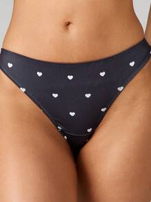 MISSGUIDED 罗纹心形印花丁字裤舒适弹力贴身内衣三角裤 - 黑與白 - 查看 4