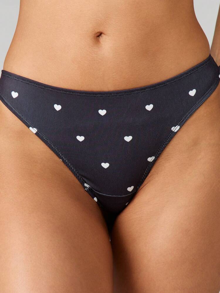 MISSGUIDED Tanga con estampado de corazón acanalado, ropa interior cómoda y elástica