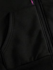 ROMWE MEN Men's Gothic Print Zip Front Drawstring Hooded Sweatshirt