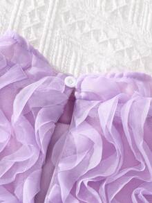 Stylish Tween Polyester Purple A Line Dress Sleeveless Flared Short Length With Zipper And Ruffle Pattern - Purple - View 6