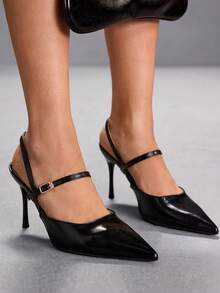 CUCCOO SZL Women's Pointed Toe Buckle Design Everyday Versatile Fashion High Heels - Black - View 5