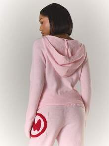 MUSERA V领拉链连帽修身马海毛针织套头衫（仅上衣）冬季酷女孩舒适可爱户外探险情人节 - 粉色 - 查看 5