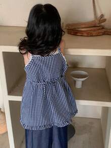 DAZY Young Girl Contrast Lace Button Design Striped 2 In 1 Camisole - Blue - View 4