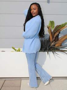 Steph T Soft Knit Cardigan Sweater Women's Long Sleeve Open Front Casual Lightweight Outerwear Winter Warm Thicken Knitwear Jumper Coats,Long Sleeve Tops,Knitted Sweater - Baby Blue - View 6