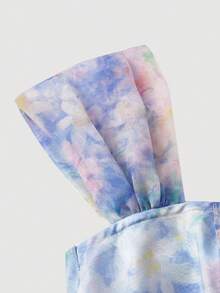 SHEIN MOD 女士复古艺术油画花卉印花露肩短裙，复古宫廷风，维多利亚时代，浪漫，花园，婚礼季，婚礼宾客礼服，度假，约会，下午茶 - 藍色 - 查看 5