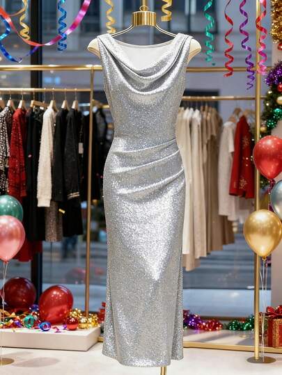 Franclia 女士无袖优雅派对礼服，秋冬季长款晚礼服