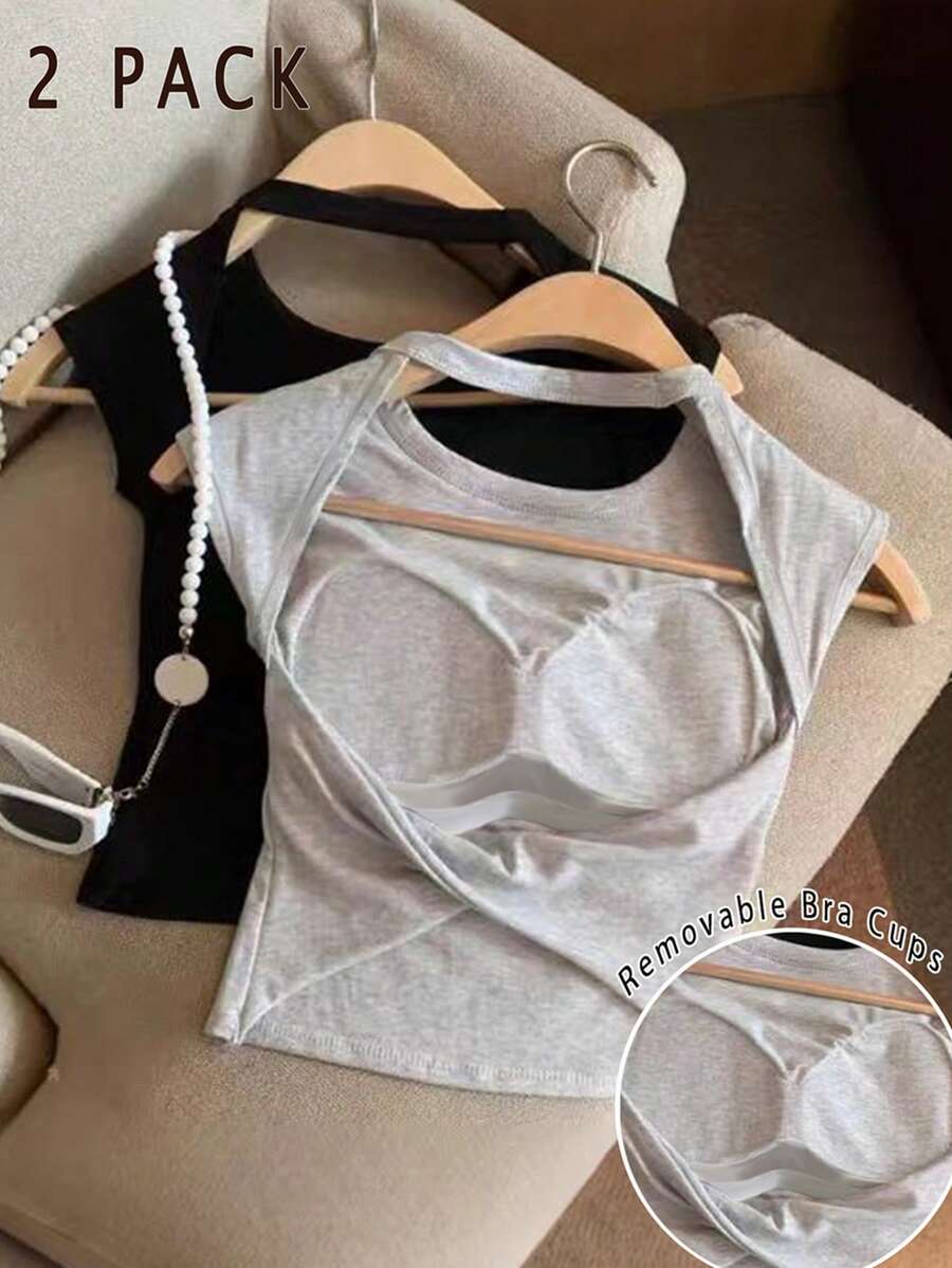 Resyla Camiseta de tirantes de mujer de unicolor, cuello redondo y espalda abierta, de estilo casual - Multicolor - Ver 1