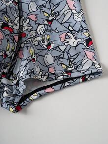 TOM & JERRY X SHEIN Tween Boy Soft Cartoon Graphic Letter Tape Trunks - Grey - View 7