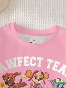 SHEIN | PAW Patrol 女童休闲字母和狗狗图案圆领卫衣，秋季 - 白色 - 查看 4