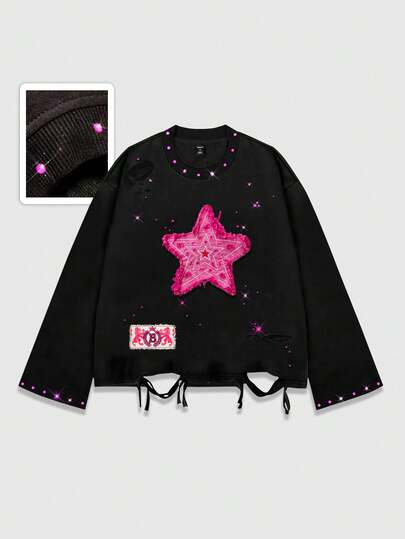 Grunge Punk قميص تي شيرت بأكمام طويلة مطرز بتصميم بانك مهترئ وعتيق للرجال، موضة الخريف، طراز 2000