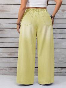 EMERY ROSE Plus Size Women Loose Casual Denim Wide Leg Jeans With Button Front Pockets - Yellow - View 3