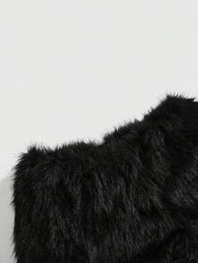 ROMWE Grunge Punk Quần short mini giả lông thú gợi cảm kiểu Y2K với cạp siêu thấp. - màu đen - Xem 3