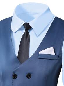 两件套青少年男士绅士套装，包括修身撞色马甲和蓝色西裤，优雅正式的西装，适合生日、婚礼、婚礼宾客、花童、戒指童等场合。 - 寶藍色 - 查看 5