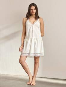 Ocili Women's Contrast Lace V-Neck Sleeveless Nightgown - Multicolor - View 4