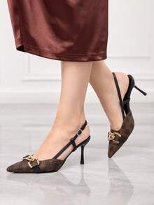 Sleekvia Women's Pointed Toe Buckle Design Everyday Versatile Fashion High Heels - Brown - View 4