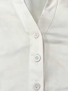 Resyla Women's Casual Short Sleeve Polo Shirt, White, Heart Embroidery, Back To School, Street Style, Teacher's Day, Summer - White - View 5