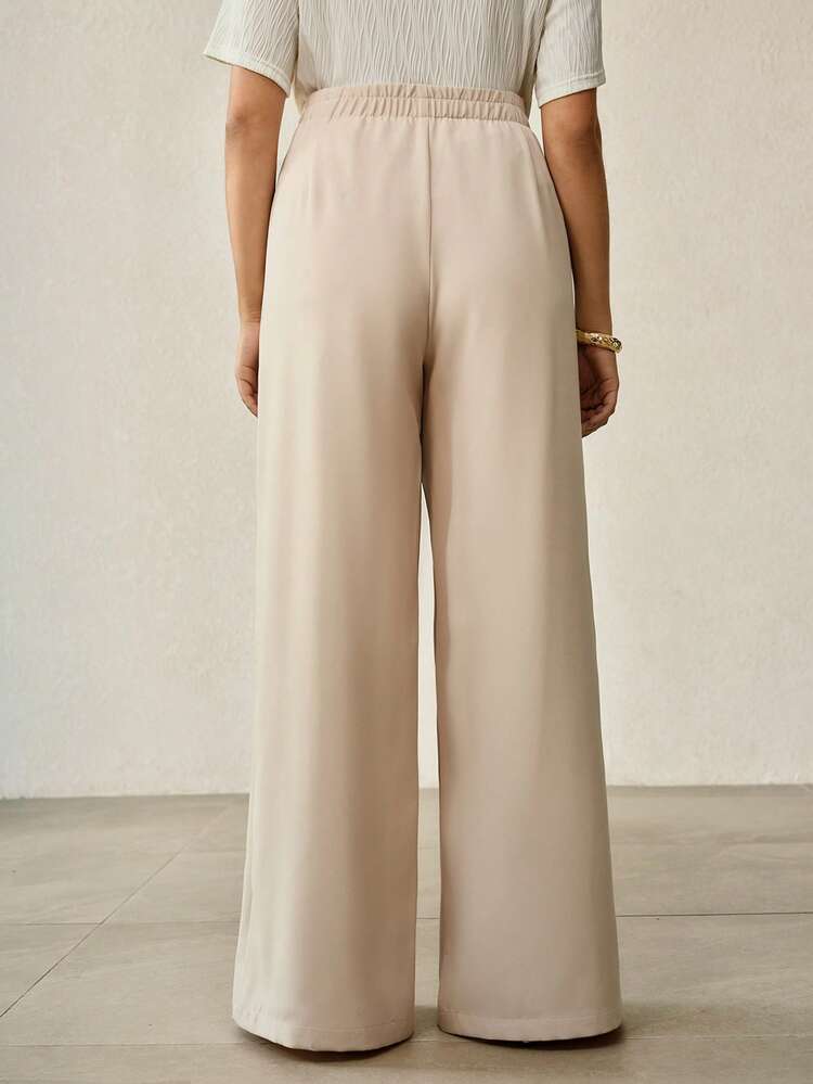 PLUS SIZE ELEGANT FOLD PLEATED WIDE LEG PANTS