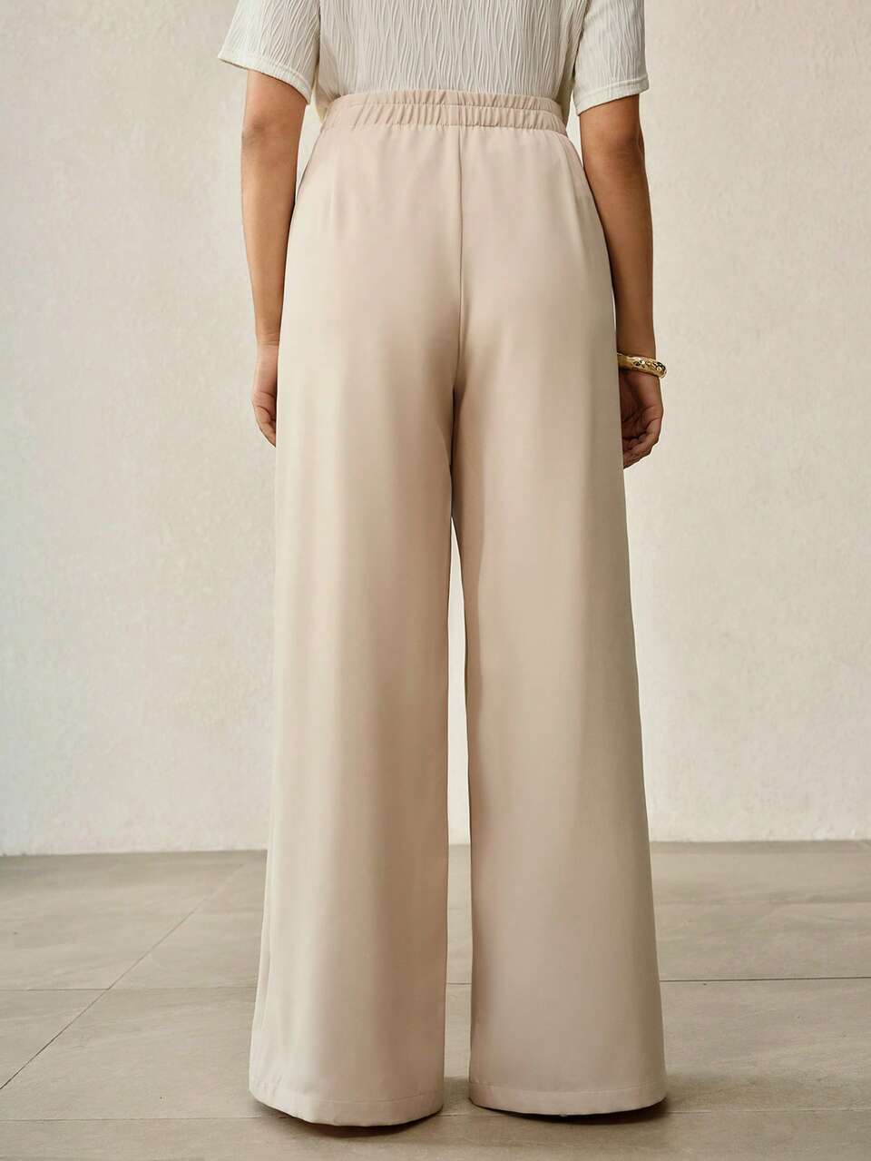 PLUS SIZE ELEGANT FOLD PLEATED WIDE LEG PANTS