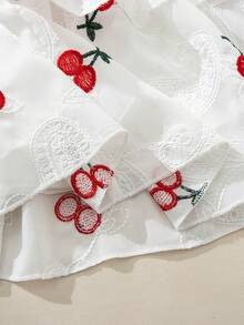 Souflis Souflis Baby Mädchen Sommer Neu Rüschen Kragen Lochstickerei Kirsche Muster Vintage Ärmellos Kleid - Rot-Weiß - Übersicht 11