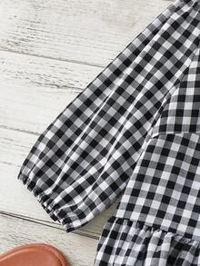 Franclia Camisa de mujer de manga corta con estampado de cuadros, tela tipo lino con estampado de cuadros, fruncido en la cintura, cuello con muesca, mangas cortas, blusa ligera de estilo francés casual con estampado de guinga, blusa a cuadros, blusa a cuadros para mujer, blusa campestre para mujer para picnic - Multicolor - Ver 5