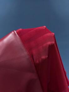 Normani Body sexy et décontracté pour femme, rouge bordeaux, en patchwork de PU et résille transparente, haut tendance à manches longues transparentes - Rouge foncé - Voir 7