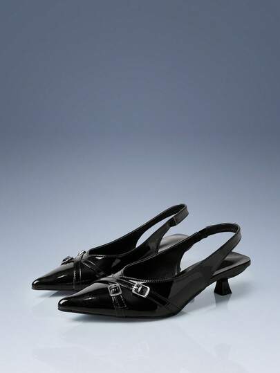 CUCCOO GRLICON Women's Pointed Toe Solid Color Fashion Buckle Decor High Heel Pumps Valentine's Day