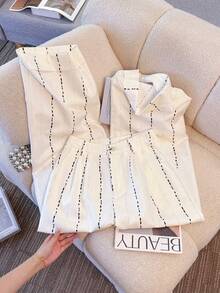 SHEIN ChicEase Women's Elegent Off-White Striped Straight Leg Pants,Vintage Casual Striped Clothes For Brunch,Autumn Spring/Summer Korean Style Fashion Clothes - Multicolor - View 7