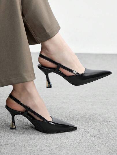 CUCCOO BIZCHIC Zapatos de mujer Zapatos de tacón alto y puntiagudos con tira trasera negra Zapatos de tacón alto para mujer Elegantes y cómodos para ir al trabajo Zapatos de mujer tipo slingback versátiles para primavera