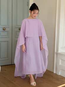 Dazy Kids Tween Girl Solid Color Round Neck Ruffle Hem Elegant Dress - Purple - View 9