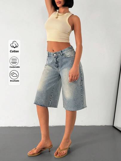 EURMUSE Pantalones cortos vaqueros de cintura baja y pierna ancha para el verano