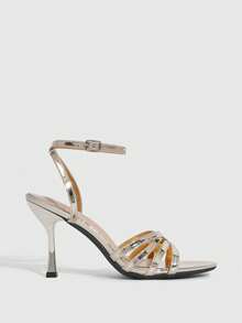 CUCCOO SZL 女士尖头搭扣设计时尚优雅高跟凉鞋 - 淺金色 - 查看 2