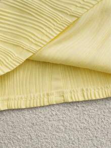 Franclia 女士V领长袖T恤，不对称下摆，褶皱腰身设计，纹理针织面料，休闲时尚长袖上衣，浅黄色上衣，波浪纹理上衣，女士优雅上衣，奶油黄上衣 - 黃色 - 查看 6