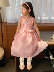 DAZY Girls Toddler Round Neck Sleeveless Tulle Dress, Fall Outfit - Pink - View 4