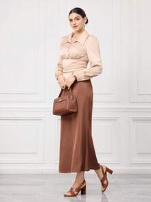 Sleekvia 新款棕色圆头粗跟露趾时尚爆款木纹交叉绑带女式高跟凉鞋 - 棕色 - 查看 7