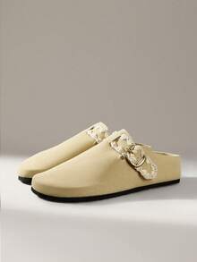 Solecia صنادل نسائية ذات شريطين وإبزيم مع قاعدة من الفلين، أحذية صيفية مريحة - كاكي - مشاهدة 2