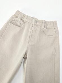 Young Girl Casual Loose Fit Jeans With Pockets, Button & Frayed Hem Design, Versatile For Daily Wear - Blue - View 6