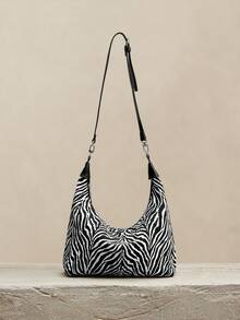 SHECARRY 女士斜挎包，复古包，斑马纹，动物纹，女士工作包，水桶包，时尚，优雅，个性化，百搭，经典，通勤，辣妹，Y2K，办公室，约会，休闲，日常，购物，下午茶，秋冬（随机图案） - 黑與白 - 查看 3