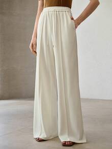 MOTF PREMIUM WOMEN'S NEW KNITTED DRAWSTRING WAIST SIDE SLIT WIDE LEG BREATHABLE COMFORTABLE PANTS, SPRING/SUMMER - Apricot - View 6