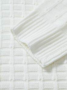 Manfinity Homme Suéter casual de cuello redondo, hombros caídos y manga larga de unicolor para hombres, otoño/invierno - Blanco - Ver 3