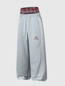 Manfinity EMRG 男士休闲街头风两件套运动裤，厚针织慢跑裤，弹性腰带和抽绳设计，简约“洛杉矶”图案，百搭日常、时尚、返校、户外、休闲、运动、节日礼物、男友礼物、情人节、春夏、送给男友的礼物、狂欢节、复古、街头风、派对、圣帕特里克节、外出等场合皆宜 - 灰色 - 查看 4